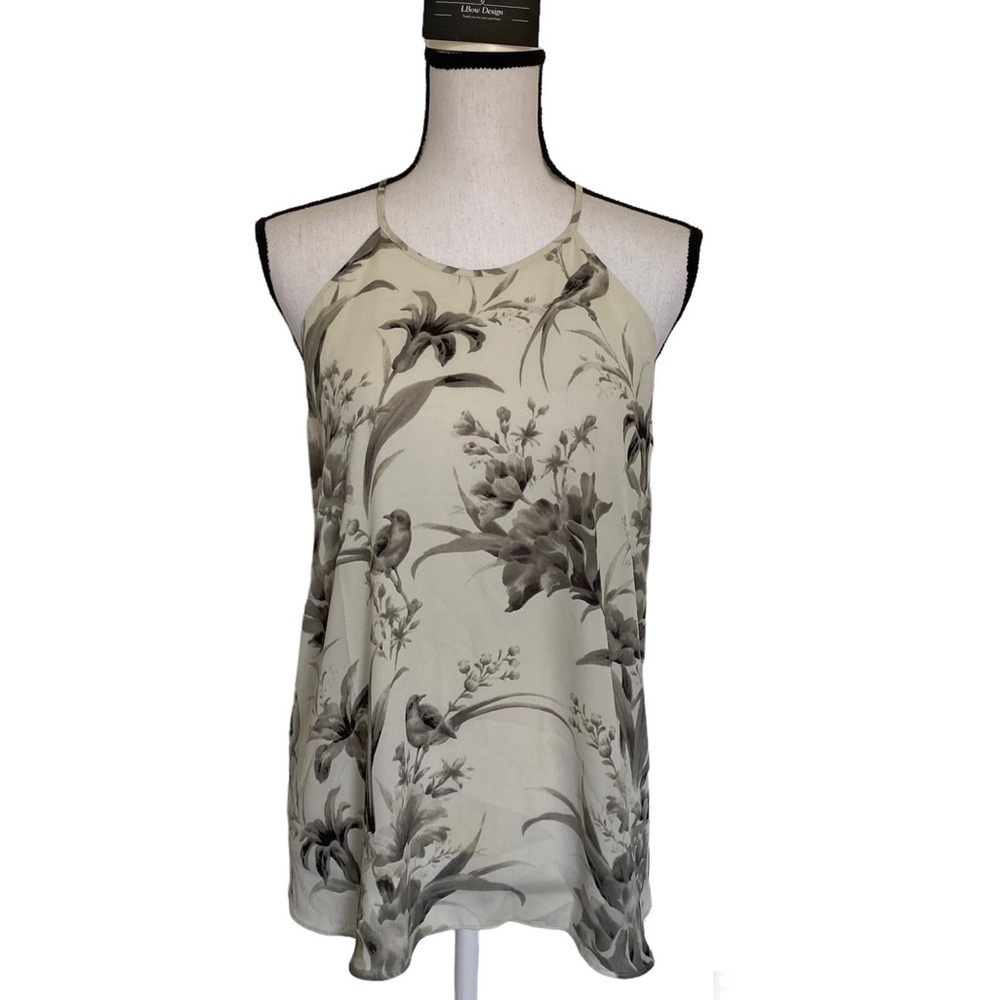 Loft Halter Floral Bird Camisole Top Blouse Size Large Petite